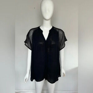 Friendtex Womens Short Sleeve V-Neck Viscose Sheer Shirt Black Size XXL NWT